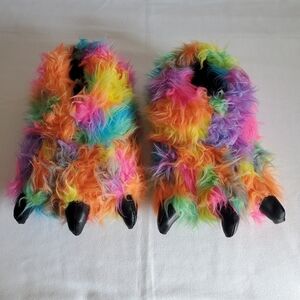 George Monster Claw Slippers Rainbow Neon Cozy Plush Footwear Unisex S/M